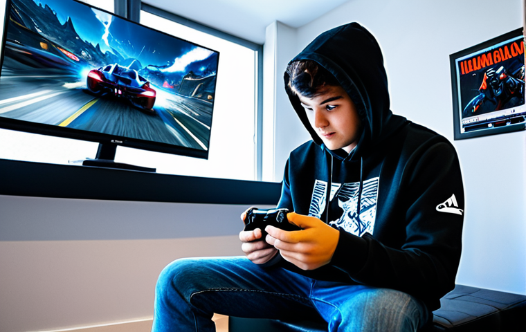 블랙 팔콘 큐 리뷰 - **Prompt:** A young, enthusiastic gamer, fully clothed in comfortable gaming attire (jeans and a hoo...