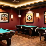 Home 9 당구장 운영 팁 - **Cozy and Stylish Billiards Club Ambiance**
A modern, inviting billiards club interior, capture...
