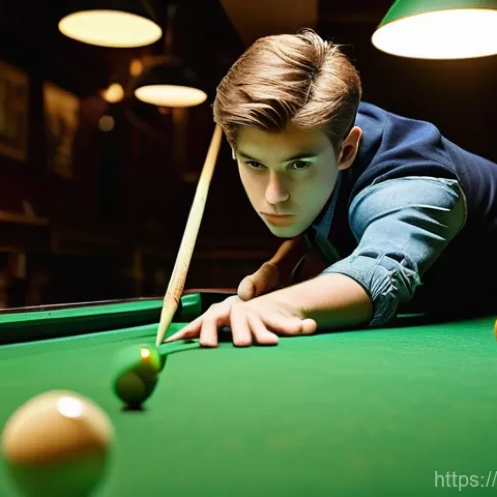 당구 관련 유튜브 채널 - **Prompt: "A focused young male teenager, wearing a casual polo shirt and jeans, stands at a pristin...