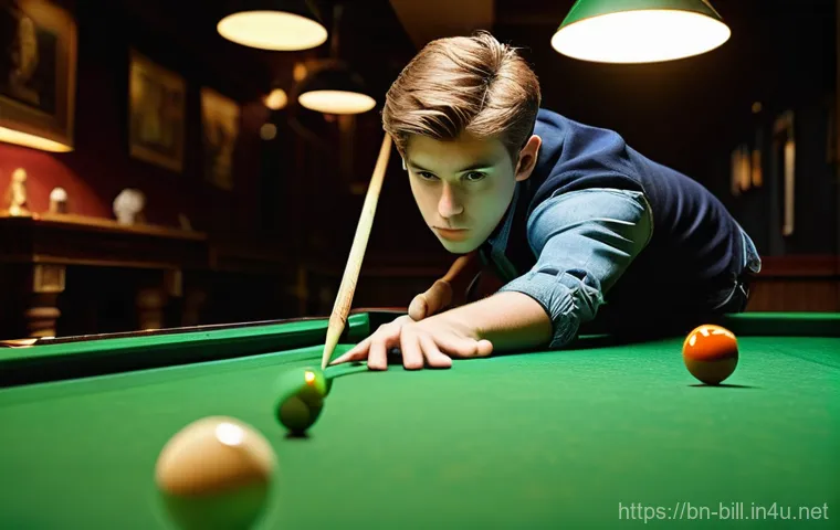 당구 관련 유튜브 채널 - **Prompt: "A focused young male teenager, wearing a casual polo shirt and jeans, stands at a pristin...