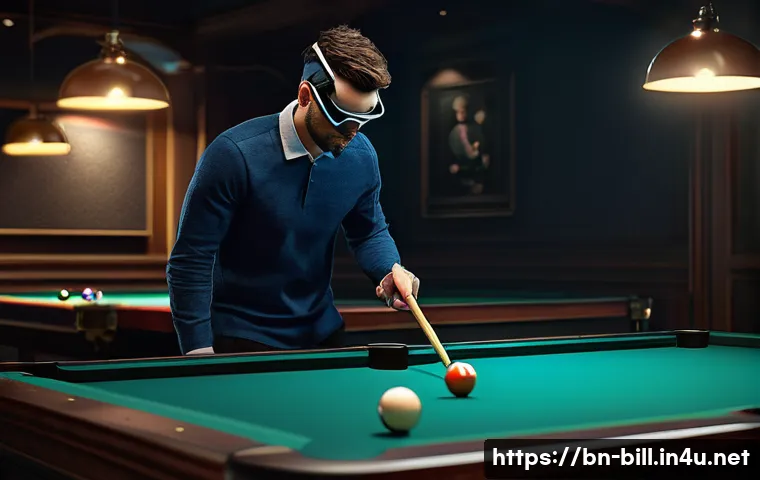 당구 VR 게임 추천 - **Prompt 1: Virtual Billiards Social Lounge**
"A group of four diverse friends, aged early 20s t...