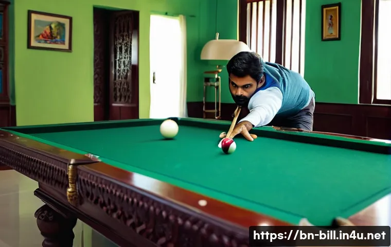 당구 게임에서 실수 줄이는 법 - A focused Bengali male billiards player in his mid-30s practicing on a clean, well-maintained billia...