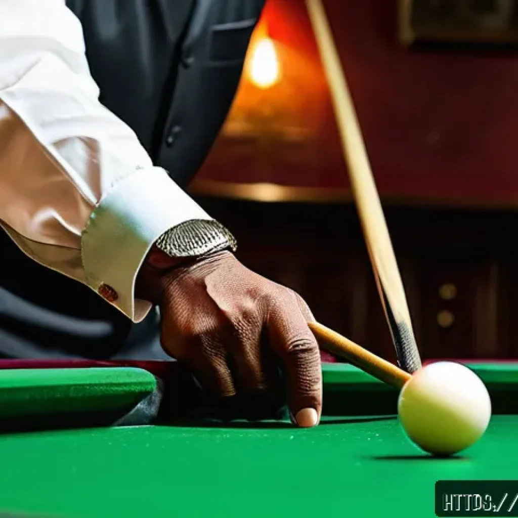당구 큐의 그립 감 - A detailed close-up image of a Bengali male hand holding a snooker cue with perfect grip technique: ...