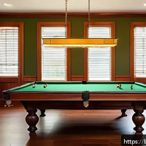 당구 테이블 설치 비용 - A detailed interior scene of a cozy Bengali home room featuring a premium 9-foot billiard table made...