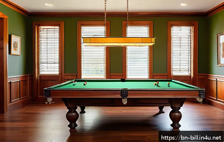 당구 테이블 설치 비용 - A detailed interior scene of a cozy Bengali home room featuring a premium 9-foot billiard table made...