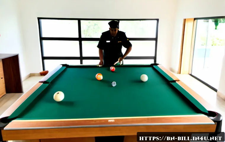당구 테이블 렌탈 가이드 - Photorealistic wide-angle scene of a premium billiard table being professionally installed in a brig...